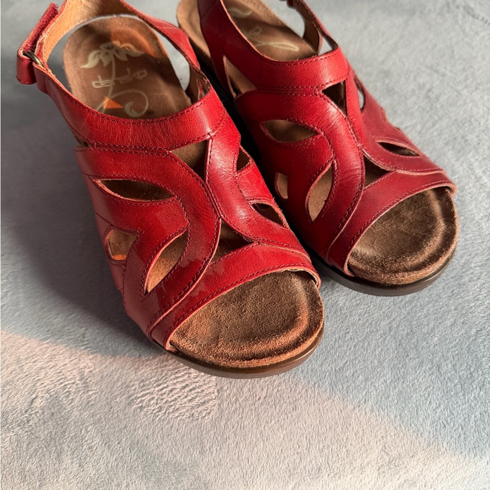 Dansko Red Leather Cutout Slingback Sandals